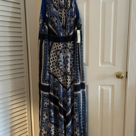 NEW Eliza J Blue and Black Patterned Maxi Dress - Picture 2 of 6